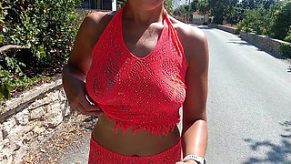 walking, flashing tits and pussy, plus pissing in public in Croatia