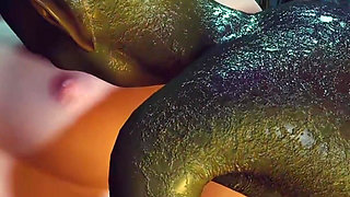3D Cute Skinny Asian Slut Have Threesome Sex with Two Big Cock Monsters