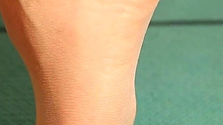 Sheer Nylon Feet in Classic Wooden Mules