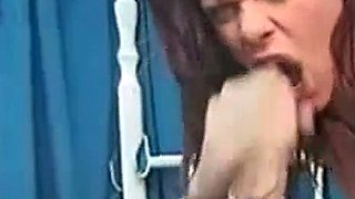 Skinny brunette MILF sucks and fucks a big cock