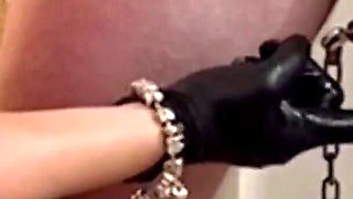 Ruined Handjob in Latex Gloves Restrained by the Balls