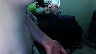 Big tit shemale jerks her long cock