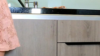 Incredibly Hot All Natural Big Tits Beauty Amateur Housewife at Home Gets Bored and Ignored Flashes Pussy Under Her Skirt