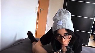 Smoking during a blowjob with a German emo teen