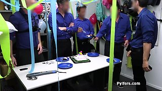 Surprise gangbang party at the security office