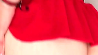 Latina White Ass in Her Christmas Uniform Masturbating Sneaking and Squatting on Top of Her Dildo
