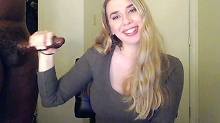 Amateur wife gives an interracial cuckold handjob
