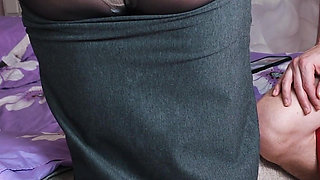 298 Bitch Changed Clothes in Front of You and Got Excited by Your Cock. Should I Let You Cum on Her Tights?