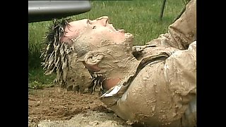 Mud Covered Slut Ass Fucked and Cummed on Pink Pussy by Huge Cock