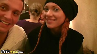 Redhead slut in public toilet fuck