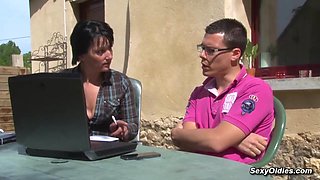 Brunette housewife Lucie Luke anal fucked in the garden