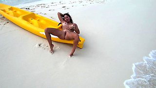 Massive juggs brunette fatty strips and jerks solo