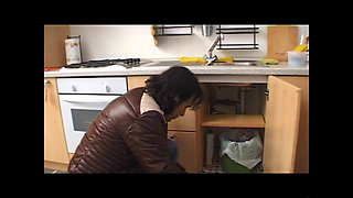 Very hairy milf pussy fucking in the kitchen