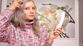 A Nymph in a Sweater Expands Her Holes by Inserting a Vibrator - Blowjob and Female Orgasm!