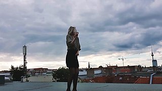 Slutty amateur blonde smoking and jerking dick
