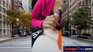 Thai MILF big cock car blowjob in public
