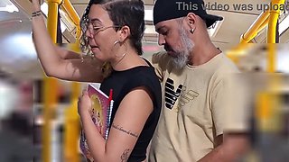 Slutty Student Gets Cumshot in Public on the Bus