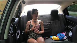 My friend undresses in my car showing her tits wanting a penis