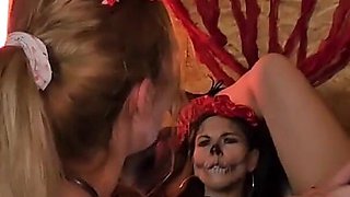 5 Lesbians Have Halloween Orgy at Bar and Play with Sex Toys in Cosplay