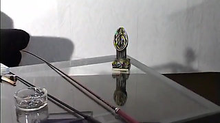 Glamorous spex gilf smoking a cigarette and teasing solo