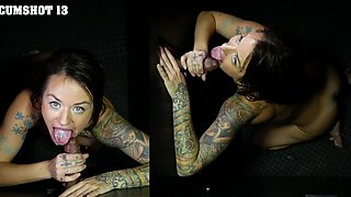 Betty Solace gets her big mouth full of cum.