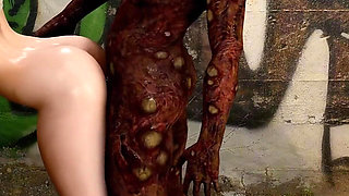 3D Cute Asian Slut Have Threesome Sex with Two Big Cock Monster