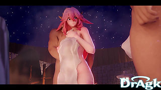 Genshin Impact Compilation Yae Miko Onsen Yelan X Eula X Hilichurl March Comp