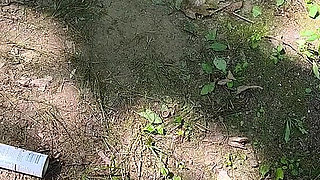 Pulling up Her Dress in the Woods She's a Squirting Mess