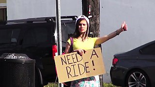 Amateur hitchhiking teen fucked on the car