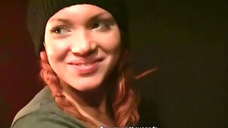 Redhead slut in public toilet fuck