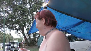 Trashy Kiwi milf puts on a raunchy show at the local holiday park