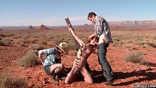 Amber Rayne & Claire Adams Dominate Babe in Desert Anal Bondage Threesome