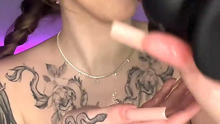 Beauty in cat costume with long hair giving oral job with enormous dark fake penis - fantastic XXX!