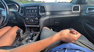 handjob while driving making him cum everywhere