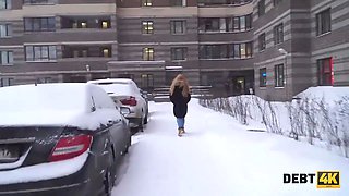 Debt4k. cunning dude pounds Shaved Pussy of red-haired cutie rose nasty for the debt