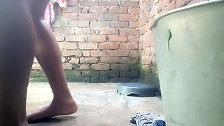 Desi Indian Wife Having Bath and Saree Remove Boob Show in Bathtroom