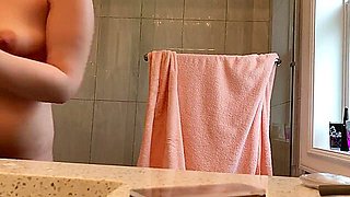 little sister spied on glass shower - super young titties
