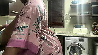 Ebony MILF Moaning and Stripteasing in Kitchen