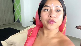 Anal fuck, facial cumshot and pissing for curvy Indian bride - POV