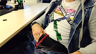 Office stress relief with a sexy cumshot, featuring Jeans Dsquared2