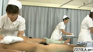 Subtitled CFNM Japanese hospital nurses group handjobs