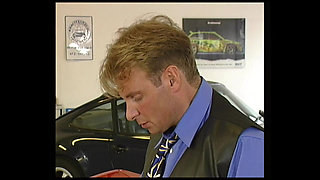 Brunette Hottie Riding Cock in Car Shop with Cum in Mouth