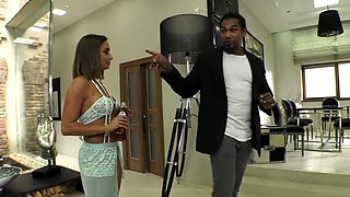 Interracial blowjob for brunette sucking big black cock