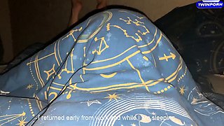 Steppatron's daughter sneaked under blanket and gave oral