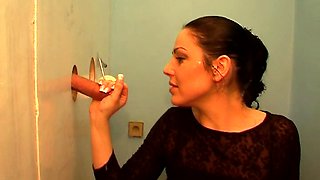 Gloryhole fun with a long white dick and horny model Martina