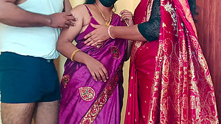 Sisters Enjoying Threesome Romance in Bed with Neighbour Batchelor Men