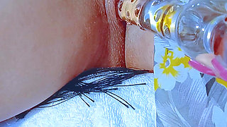 Pink Pussy Latina's Glass Dildo After Beach Day
