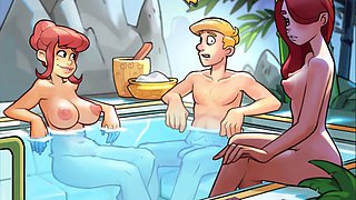 Buxom redhead teens enjoy a sauna joyride in space with Games Porny