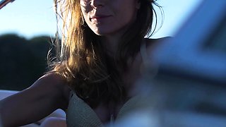 Ukrainian bombshell relaxed nude on boat