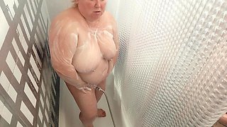 Mother-in-law Takes a Shower and Washes Her Big Tits